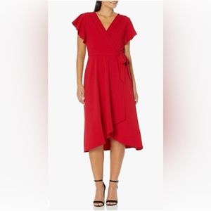 DKNY NWT A-line V-neck flutter sleeves dress, size 12, scarlet